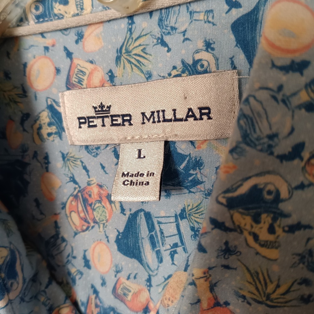 Peter Millar Mens Shipfaced Pirate All Over Print Short Sleeve Button Up Shirt L - Picture 5 of 12